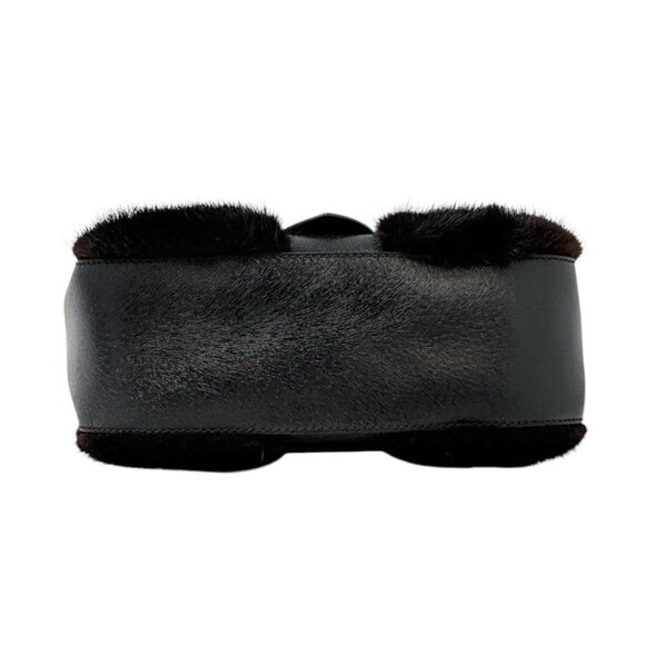 FENDI Vintage Logo Fur Baguette Mini Shoulder Bag Handbag Black Gold [106345] - Picture 8 of 13